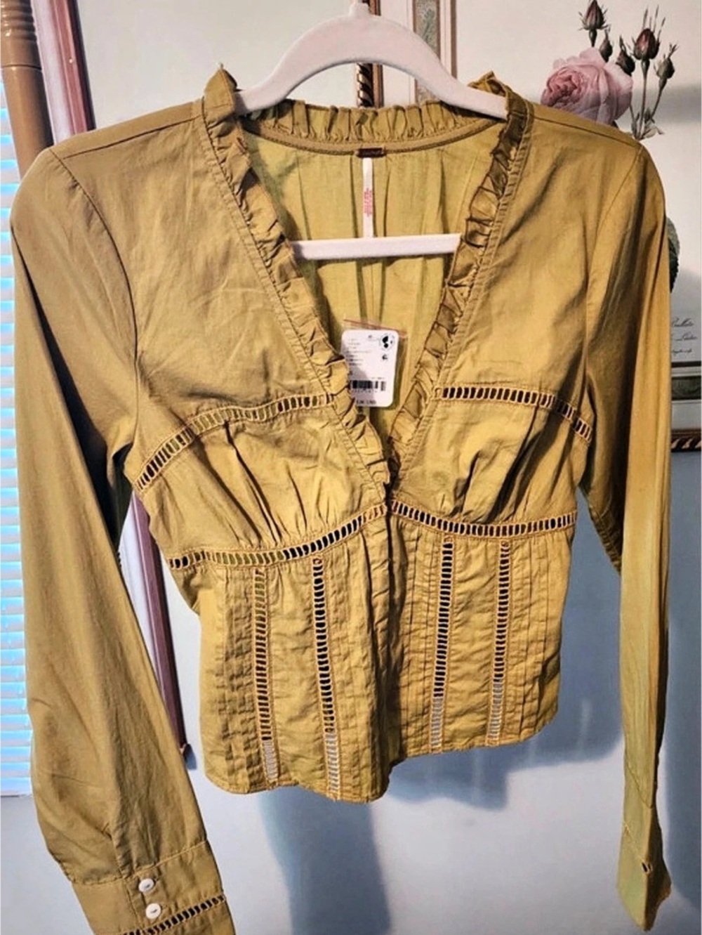 Free People Frankie Corset Long Sleeve Top Yellow XS